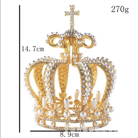 2021 new design Rhinestone alloy  Pearl Baroque tiara crown for man and cake decoration