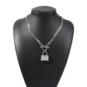 2021 New fashion Diamond Rhinestone Lock shape necklace and chains