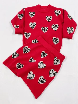 2021 Newest Kid&#x27;s Valentine&#x27;s Day Cute Heart Knitted Skirt  Toddler Girls Leopard Skirt