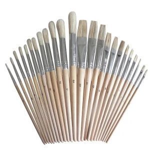 24pcs Artist Paint Brush Set Natural hog bristles with wooden handle includes 12 flat brushes and 12 round brushes