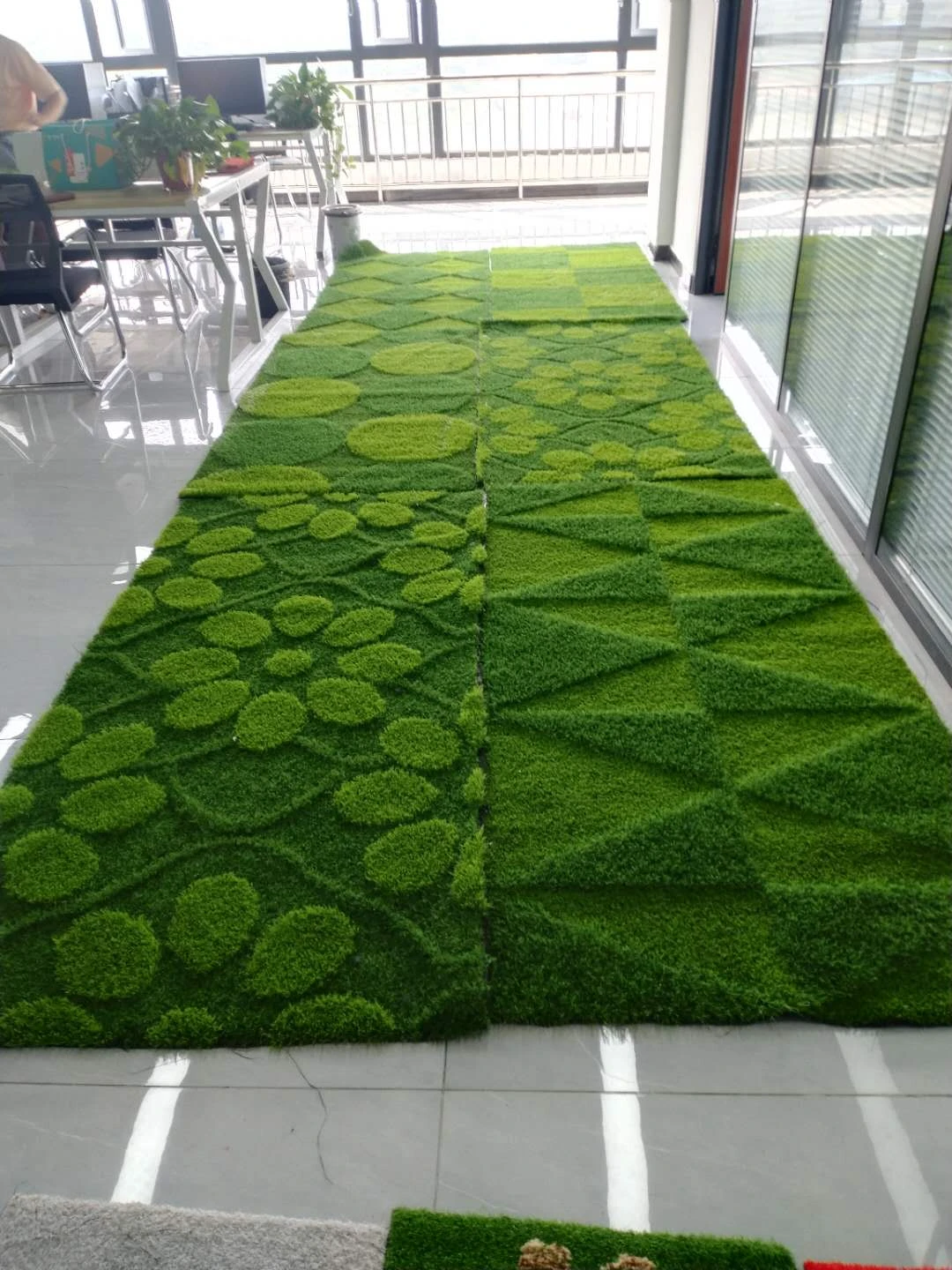 3D Pattern Anaglyph Synthetic Landscape Carpet Turf Lawn Outdoor Garden Artificial Green Grass Table Mat