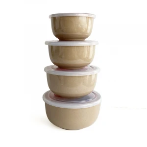 4 PCS Biodegradable Meal Prep Food Storage Container with Lid Leak Proof Round Serving Bowls Set for Kitchen Pantry Organization
