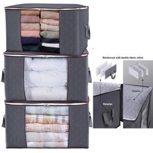 400104 Large Capacity Fabric Blanket Quilt Bag 3 PACK 90L Underbed Clothes Storage Bag Organizer for Clothes Organizer