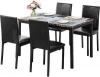 5 Piece Dining Set Metal Dinette Set with Faux Marble Top 4 Dining Chairs Kitchen Dining Room Furniture table set