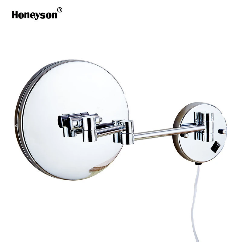 5 Star Hotel luxury bathroom wall mounted folding round makeup cosmetic vanity magnify mirror with led light