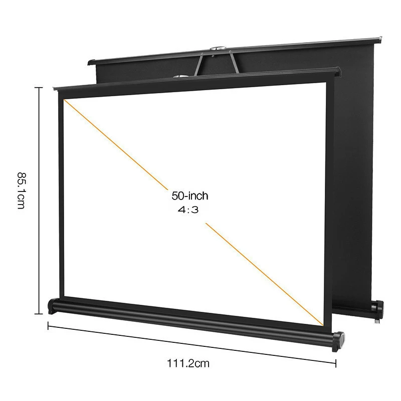 50 Inch 4:3 Portable HD Tabletop Projector Screen Roll &amp; Pull Collapsible Matte White Projection Screen For Home Cinema &amp; Office