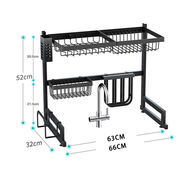 66cm 2 Tiers Metal Kitchen Storage Organizer Sink Dish Drying Rack  stainless steel kitchen rack