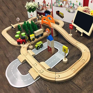 78Pcs Wooden Train Track Toys Magical Magnetic Rail Bridge Station Magnetic Car Educational Toys For Children Brio Trains Cars