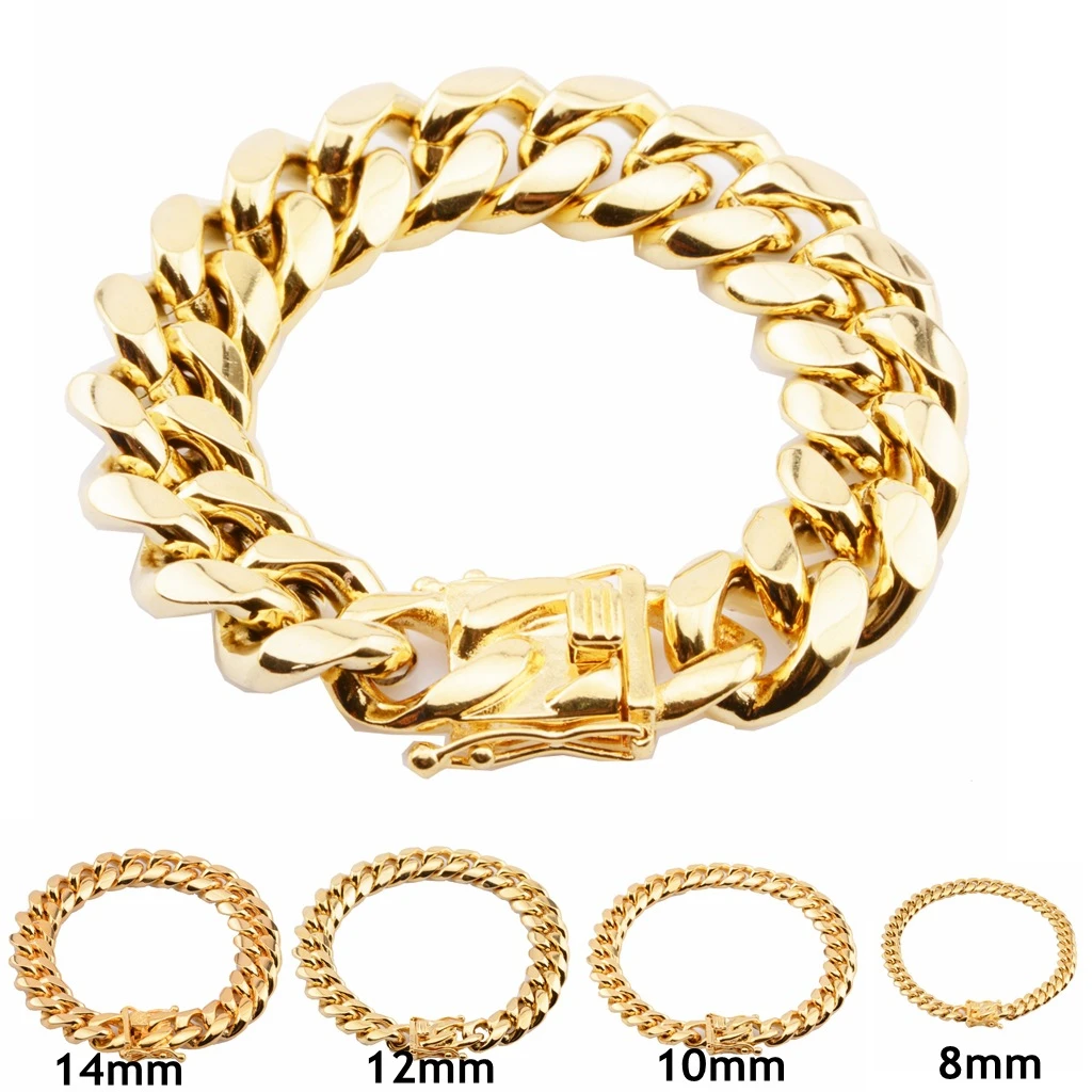 8/10/12/14/16/18MM men stainless steel bracelet gold bracelet with Faucet button