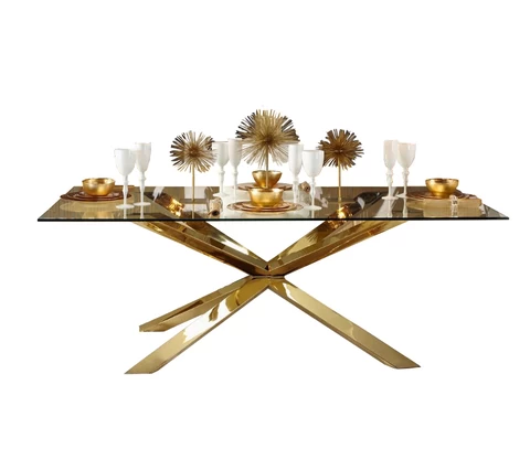 A9002 Modern gold glass dining table set with chairs
