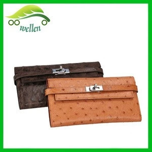 Advanced genuine leather wallets ladies clutch purse Ostrich skin purse with hook/italian leather wallet