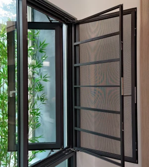 Aluminium Casement Window slim frame  Design With Grill with stainless steel fly screen with protective bar