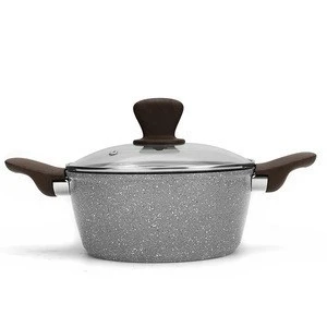 Aluminum forged casserole with nonstick marble coating and wooden coating handle