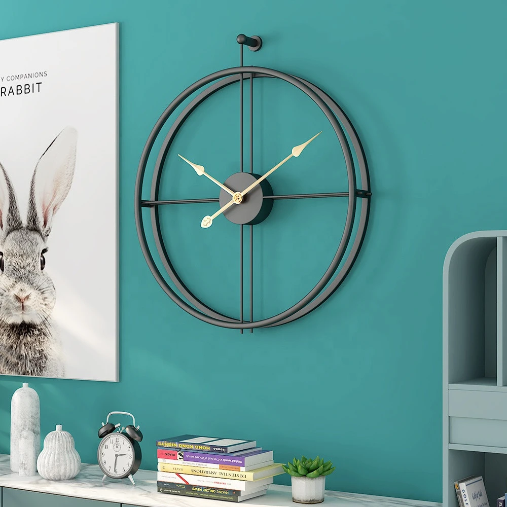 Amazon OEM Nordic Mordern Black 3d Metal Wall Silent Clock Large Living room Home Decorative Creative Simple Wall Hanging Art