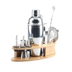 Amazon Top Seller 2020 Bartender Kit Stainless Steel 10-Piece Bar Tool Set 750ml Cocktail Shaker Set With Stylish Bamboo Stand
