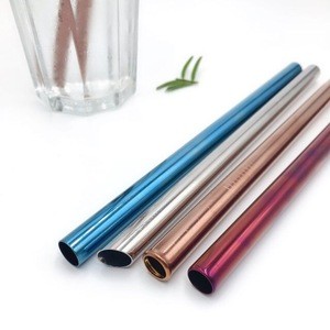 Amazon Top Seller Stainless Steel Reusable Boba Drinking Bubble Tea Straight Metal Straw 12mm Packaging Set with Bag for Drink