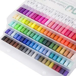 Art Markers Dual Tips Coloring Brush Fineliner Color Pens, 60 Colors of Water Based Marker for Calligraphy Drawing Sketching