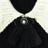 Autumn and winter new pocket color contrast lapel bow sweaters long sleeve knitted black dress