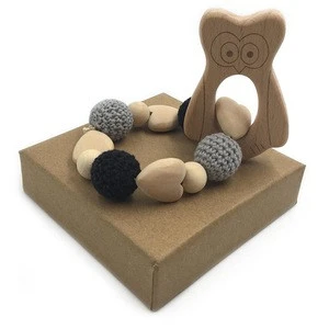 Baby Pacifier Clip - Dummy Holder Chain - Natural wooden beads - Crochet covered beads - Safe for teething