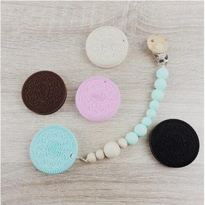 Baby teething cookie soft silicone teether biscuits necklace toy