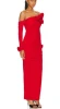 Bettergirl 2024 winter Christmas New Fashion three dimensional flower design pleated slit slim fit solid red color dress