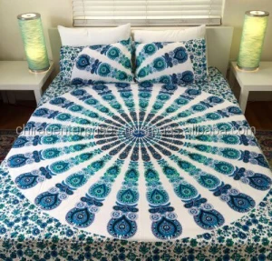 Bohemian Block Printed Bed Sheet /Bed Spread Hippie Mandala Indian Tapestry, Cotton Mandala Bed cover