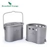 Boundless Voyage Outdoor Titanium Foldable Mini Size Wood Burning Stove with Camping Pot 2 in 1 Canteen Cup