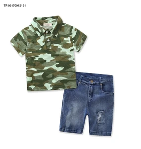 boys clothing sets shirt for boys summer hot sell camouflage short sleeve t-shirt+shorts jeans