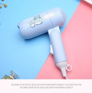 Cartoon printed colorful lightweight household travel use 450w foldable cute mini hair dryer