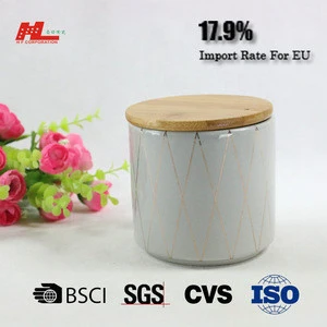 Ceramic Jar with Bamboo Lid Food Spice Storage Jar