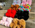 cheap High quality fluffy furry bedroom indoor bear slides slippers plush fuzzy house teddy bear slippers for men women