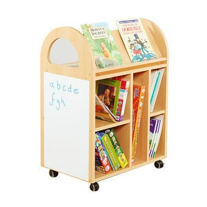 Children Wooden School Library Furniture Book Trolley