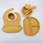 China Baby Products Supplier BPA free Safe Silicone Plate Spoons and Forks Tableware Baby Feeding Set
