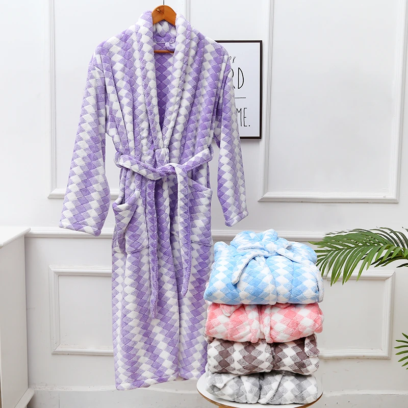 China manufacture custom soft coral fleece terry towel waffle bathrobe women and men