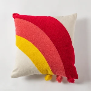Cotton Crewel Embroidered Rainbow Tassel Pillowcase Cotton Embroidery Sofa Cushion Cover