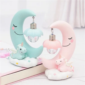 Creative girl heart unicorn moon dream small night light resin crafts set pieces to give girls birthday gifts