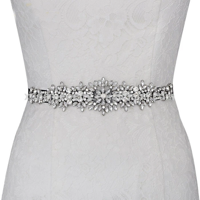 Crystal Bridal Belt Hand Beaded Wedding Belts Silver Rhinestones Bridal Sash For Wedding Dresses