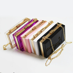 Custom Acrylic Women Party Evening Square Bags Fashion Gold Chain Crystal Boxed Ladies Wedding Designer Handbags