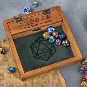 custom adult dnd tabletop dice games set leather felt rolling tray wooden dice tray box with lock