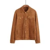 Custom high quality covered button 100%poly suede leather man jacket