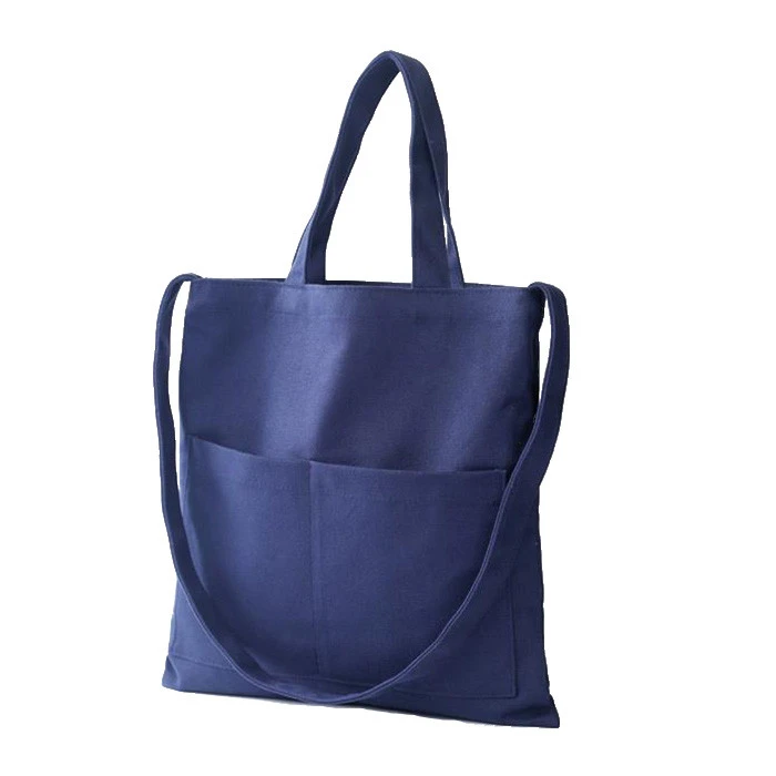 Custom Logo Navy Blue Eco Friendly Tote Canvas Shoulder Bag For Lady