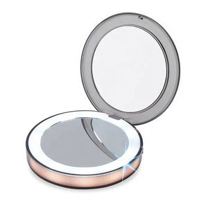 Custom Logo Portable Round Mini Rechargeable LED Magnifying Vanity Makeup Mirror For Travel
