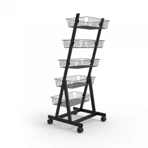 Custom metal basket rack, removable supermarket baking product display stand, cake bread display stand