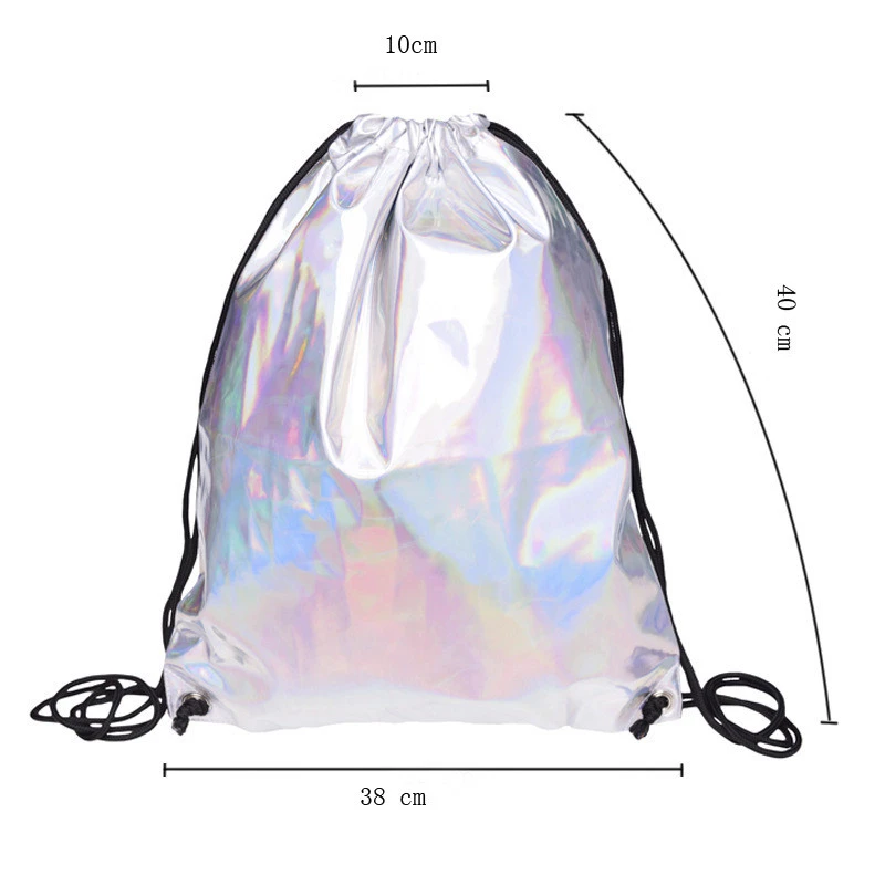 Custom silver color women girls drawstring backpack Holographic Laser PU drawstring backpack bag Wholesale promotion