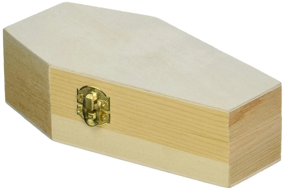 Custom Unfinished Plain Wood Coffin Shape Gift Box With Hinged Lid
