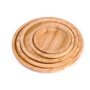 Customizable bamboo round plate serving dish for bamboo houseware set of 5