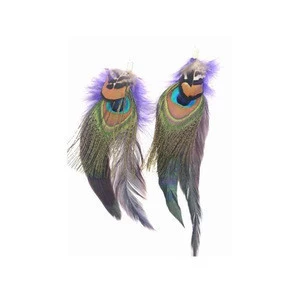Customized Fashion Woman Feather Natural Peacock Feather Earrings