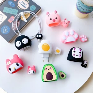 Cute charging USB data cartoon cable protector with adapter protector