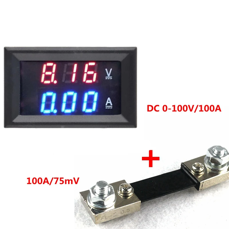 DC 0-100V 100A 0.28 inch 2 in 1 DC Volt Amp Dual display Meter 0.28" Red Blue Digital Voltmeter Ammeter With Ampere Shunt