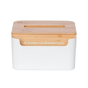 Desk plastic tissue box with bamboo lid